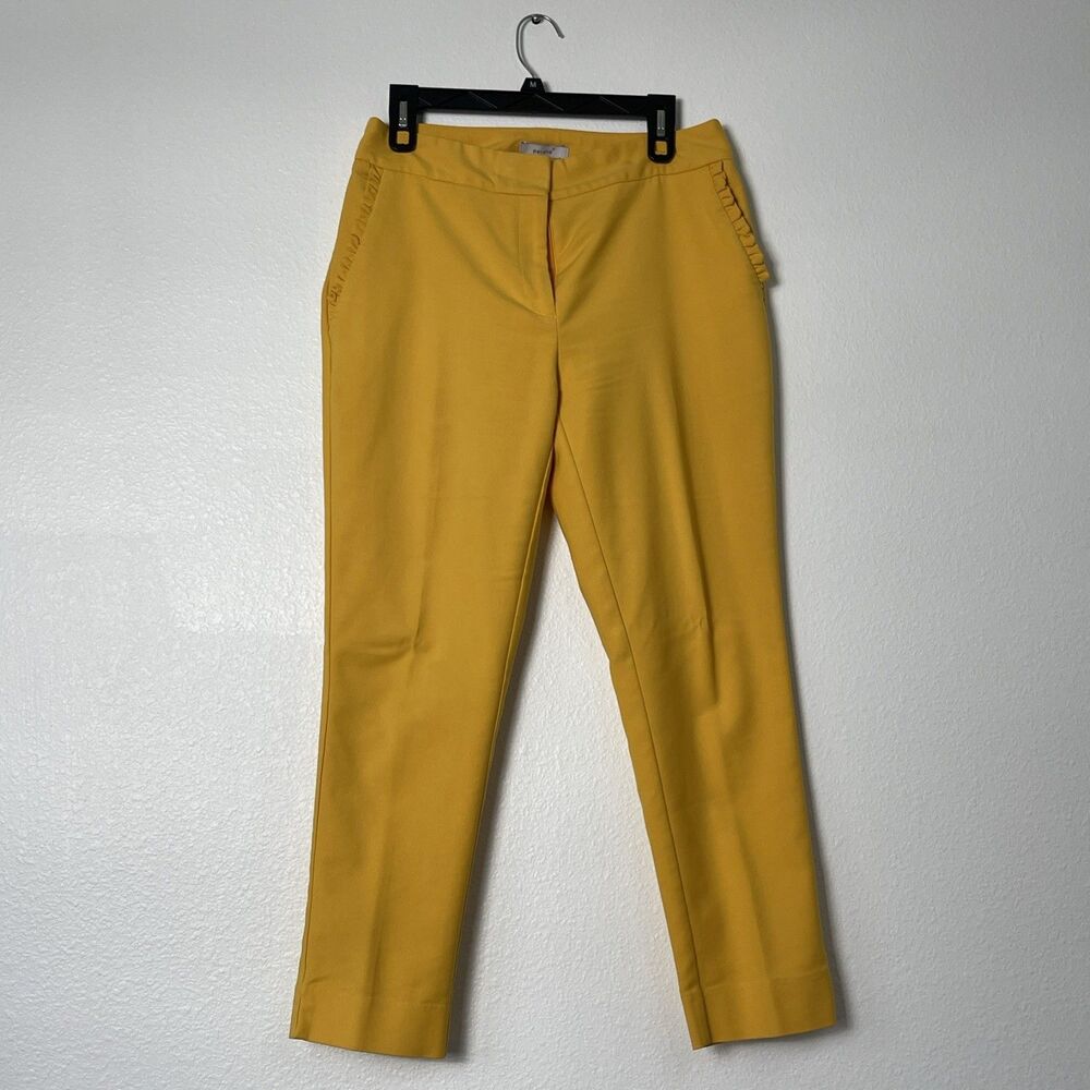 Per Una Marks & Spencer Yellow Trousers Ruffle Pockets Cropped Ankle Pants
